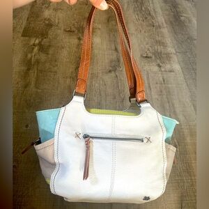THE SAK Beige, blue and green Leather Shoulder Bag w/ Side Pockets